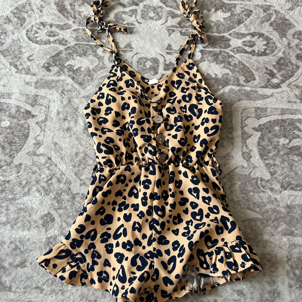 Leopard Print Romper with Tie Straps
